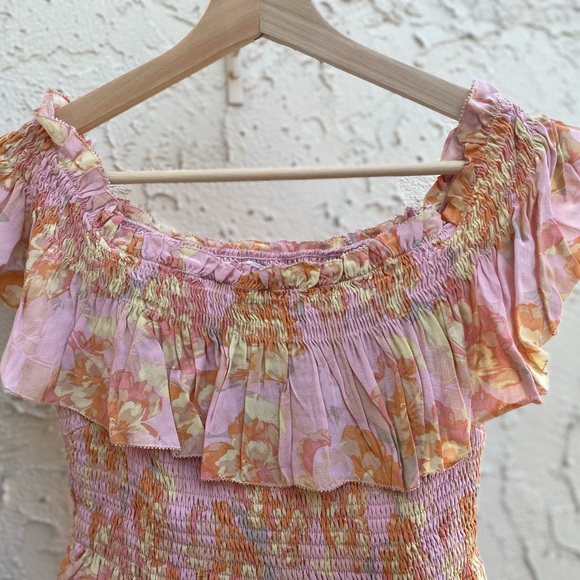 Astr floral print ruffle off- shoulder mini dress smocked bodice size M - Picture 9 of 10